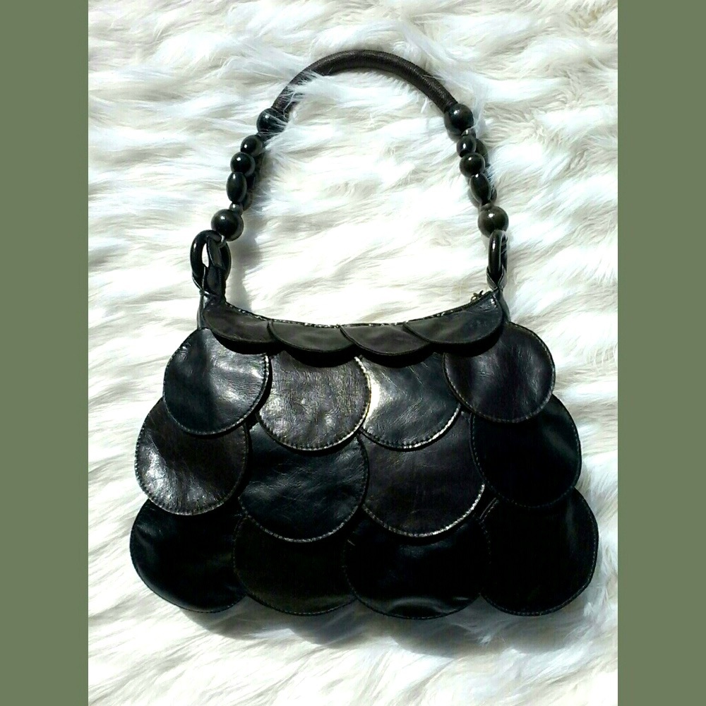 Spy Chic Circular Designer Leather Scaled Purse Handbag 1960’s 1960s 60’s 60s